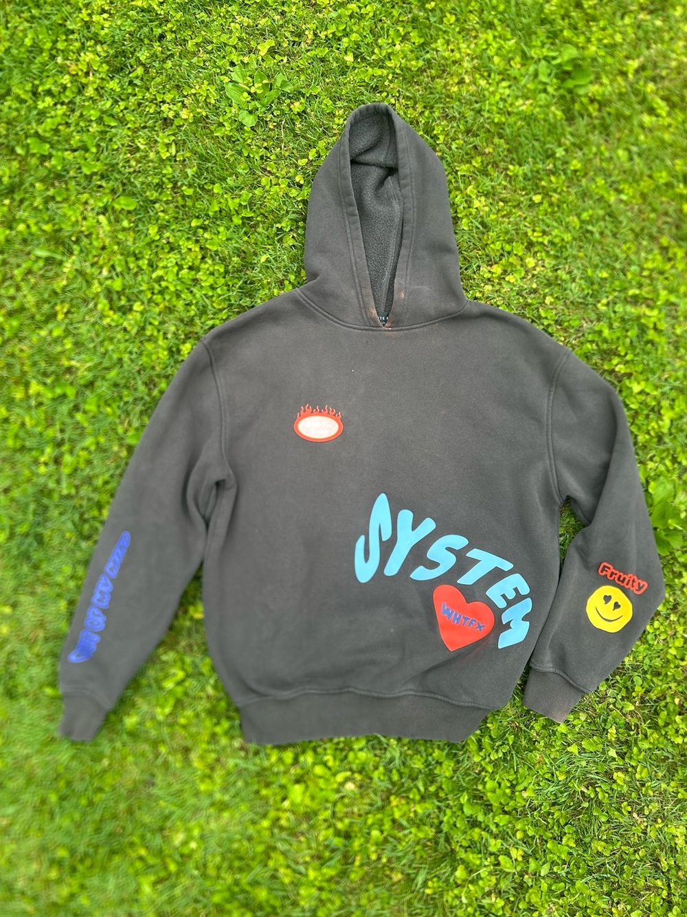 White Fox Hoodie Sweatshirt Mens s Large Black Long Sleeve Fleece Lined